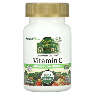 NaturesPlus, Source of Life Garden，認可有機維生素 C，60 粒素食膠囊