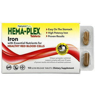 NaturesPlus, Hema-Plex，含有健康紅細胞必需營養素的鐵，10 片緩釋片
