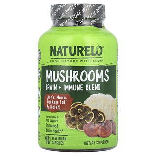 NATURELO, 蘑菇，大腦 + 機體抵抗混合物，90 粒素食膠囊