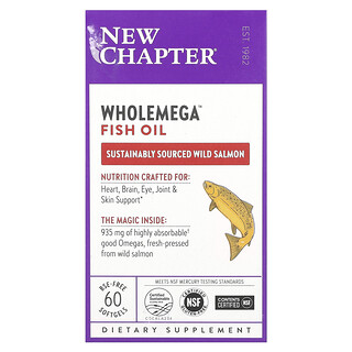 New Chapter, Wholemega 魚油，60 粒軟凝膠