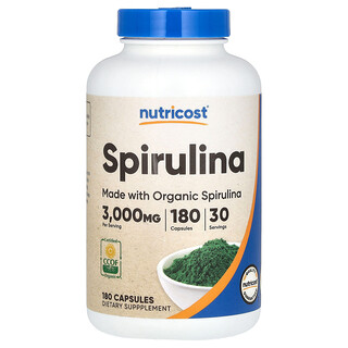 Nutricost, 螺旋藻，3,000 毫克，180 粒膠囊（每粒膠囊 500 毫克）