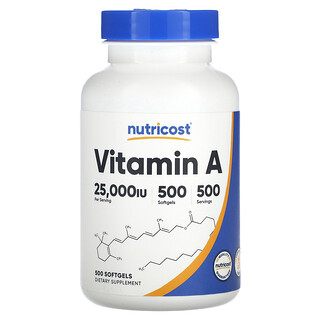 Nutricost, 維生素 A，25,000 國際單位，500 粒軟凝膠