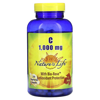Nature's Life, 含生物玫瑰的維生素 C，1,000 毫克，250 粒素食膠囊