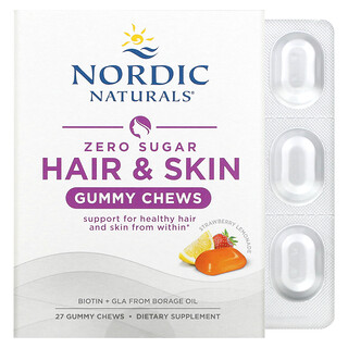 Nordic Naturals, 頭髮和皮膚零糖咀嚼軟糖，草莓檸檬水味，27 粒咀嚼軟糖