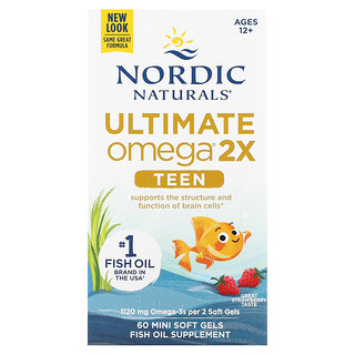 Nordic Naturals, Ultimate Omega 2X 青少年，12-18 歲，草莓味，60 粒微型軟凝膠