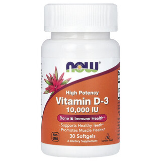 NOW Foods, 維生素 D3，優效，10,000 國際單位，30 粒軟凝膠
