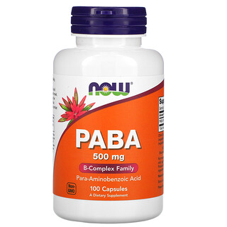 NOW Foods, 對氨基苯甲酸 (PABA)，500 毫克，100 粒膠囊