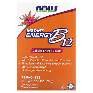 NOW Foods, 維生素 B12 能量提升即溶飲品，2,000 微克，75 袋裝，每袋 0.035 盎司（1 克）