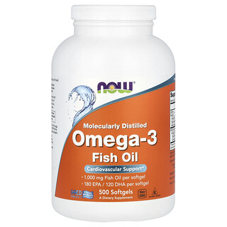 NOW Foods, Omega-3 魚油，2000 毫克，500 粒魚軟凝膠（每粒軟凝膠 1,000 毫克）