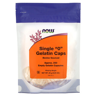 NOW Foods, 單 “0” 明膠膠囊，約 250 粒空明膠膠囊，0.85 盎司（24 克）