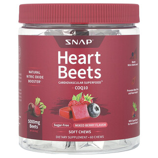 Snap Supplements, Heart Beets + 輔酶 Q10，什錦漿果味，60 片軟咀嚼片