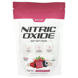 Snap Supplements, Nitric Oxide Beet 軟咀嚼片，無糖，什錦漿果味，60 片軟咀嚼片