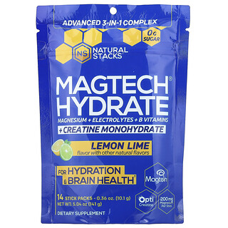 Natural Stacks, Magtech® Hydrate, Lemon Lime, 14 Stick Packs, 0.36 oz (10.1 g) Each