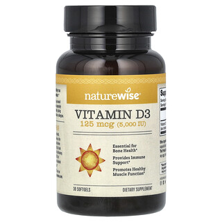 NatureWise, 維生素 D3，125 微克（5000 國際單位），30 粒軟凝膠