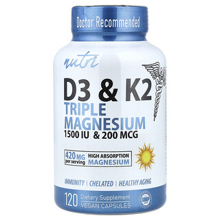 Nutri, D3 & K2 Triple Magnesium, 120 Vegan Capsules