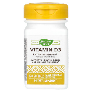 Nature's Way, 維生素 D3，特強型，2,000 國際單位（50 微克），120 粒軟凝膠