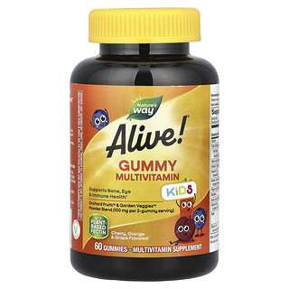 Nature's Way, Alive! 兒童，多維生素膠囊，櫻桃、橙子和葡萄味，60 粒軟糖