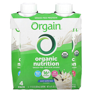 Orgain, 有機營養，營養奶昔，香甜香草豆，4 包，每包 11 液量盎司（330 毫升）