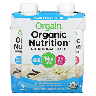 Orgain, 有機營養，營養奶昔，香草豆，4 包，每包 11 液量盎司（330 毫升）