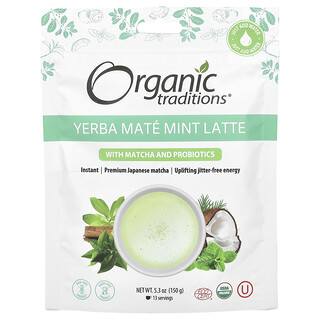 Organic Traditions, 馬黛茶薄荷拿鐵咖啡含抹茶和益生菌，5.3 盎司（150 克）
