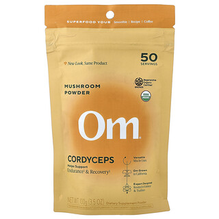 Om Mushrooms, 蘑菇粉，蟲草，3.5 盎司（100 克）