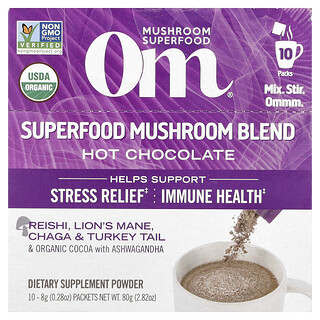 Om Mushrooms, SuperFood 蘑菇混合物，熱咖啡，10 包，每包 0.28 盎司（8 克）