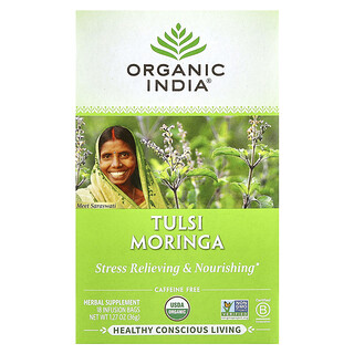Organic India, 茶，圖爾西辣木，無咖啡萃取，18 液袋，1.27 盎司（36 克）
