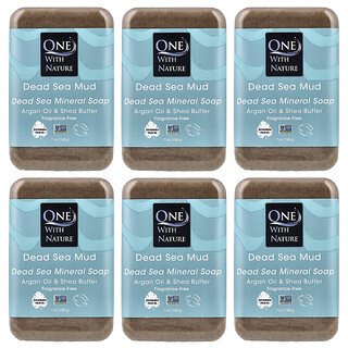 One with Nature, Dead Sea Mud Mineral Bar Soap, Fragrance-Free, 6 Count, 7 oz (198 g) Each