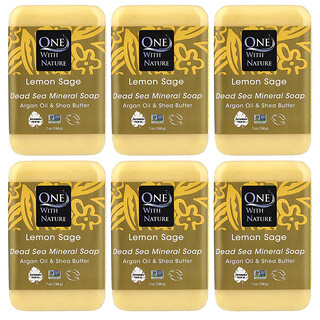 One with Nature, Dead Sea Mineral Bar Soap, Lemon Sage, 6 Count, 7 oz (198 g) Each