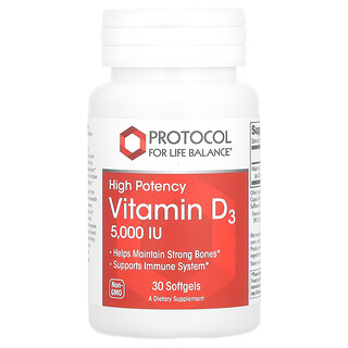 Protocol for Life Balance, 維生素 D3，優效，5,000 國際單位，30 粒軟凝膠
