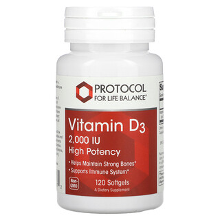 Protocol for Life Balance, 維生素 D3，優效，2,000 國際單位，120 粒軟凝膠