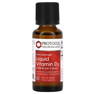 Protocol for Life Balance, 特強型液體維生素 D3 2,000 國際單位，1 液量盎司（30 毫升）