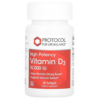 Protocol for Life Balance, Vitamin D3, High Potency, 10,000 IU, 30 Softgels