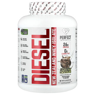 PERFECT Sports, Diesel，紐西蘭分離乳清蛋白，三份濃鬱巧克力，5 磅（2.27 克）
