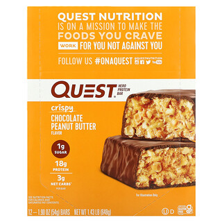 Quest Nutrition, Hero 蛋白棒，酥脆巧克力花生醬，12 根，每根 1.9 盎司（54 克）