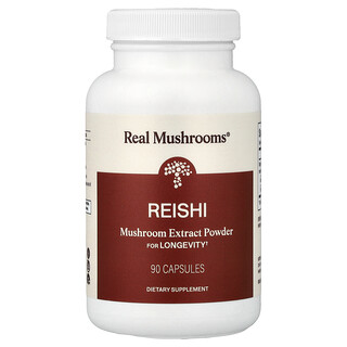 Real Mushrooms, 靈芝，蘑菇浸膏粉，90 粒膠囊（每粒膠囊 500 毫克）