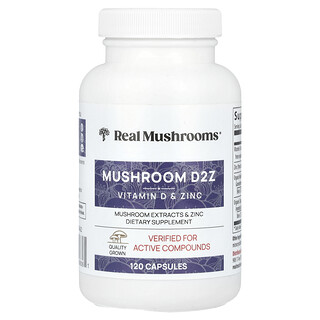 Real Mushrooms, 蘑菇 D2Z，D2/β-葡聚糖/鋅，120 粒膠囊