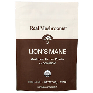 Real Mushrooms, 猴頭菇，有機蘑菇浸膏粉，2.12 盎司（60 克）