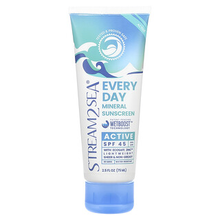 Stream2Sea, 日常礦物質抗曬霜，活性，SPF 45，2.5 液量盎司（75 毫升）