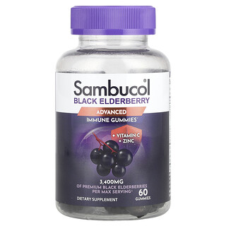 Sambucol, 黑接骨木果，維生素 C 和鋅機體抵抗幫助軟糖，天然漿果，60 粒軟糖
