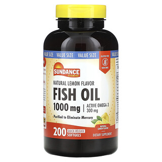 Sundance Vitamins, 魚油，天然檸檬味，1,000 毫克，200 粒速釋軟凝膠