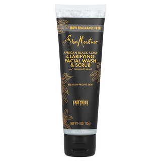 SheaMoisture, 含羅望子提取物的淨化洗面奶和磨砂膏，非洲黑塊皂，無香，4 盎司（113 克）