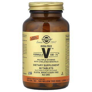 索爾加, Formula V、VM-75 多維生素，含螯合礦物質，無鐵，90 片