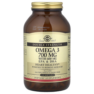 Solgar, Ω-3，EPA 和 DHA，雙重強度，700 毫克，120 粒軟凝膠