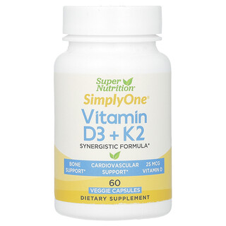 Super Nutrition, 維生素 D3 + K2，60 粒素食膠囊