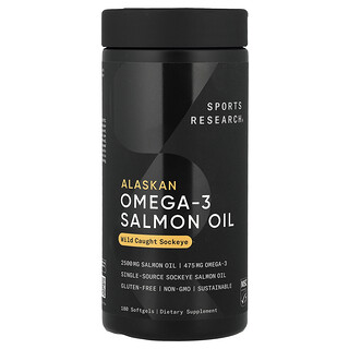 Sports Research, 阿拉斯加 Omega-3 鮭魚油，野生紅鮭，180 粒軟膠囊
