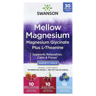 Swanson Vitamins, Mellow Magnesium Drink Mix, Variety Pack, 30 Stick Packs