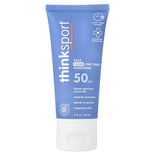 think, Thinksport，透明鋅活性面，SPF 50，2 液量盎司（59 毫升）