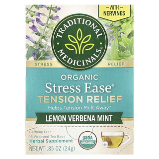 Traditional Medicinals, 有機 Stress Ease® 緊張緩解，檸檬馬鞭草薄荷味，無咖啡萃取，16 茶包，0.85 盎司（24 克）