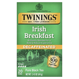 Twinings, 全紅茶，愛爾蘭式早餐，脫因，20 茶包，1.41 盎司（40 克）